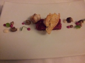 Simmental tartar and fried langoustine