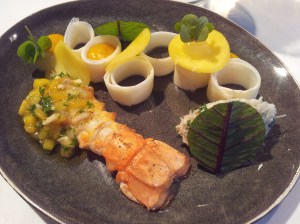 VLV 7 Langoustine with a asparagus carpaccio and mango and citrus flavors