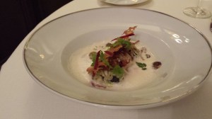 Chinese cabbage stuffed with snails, butternut and chestnut mousse