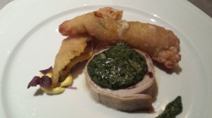 Veal involtino, fennel salami, ragú of chianina and a Fiorentina spinachsauce Veal involtino, fennel salami, ragú of chianina and a Fiorentina spinachsauce