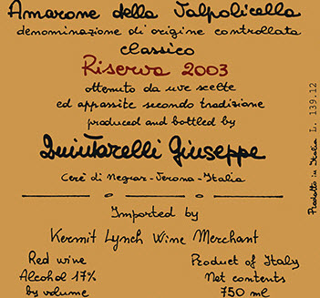 Label Guiseppe quintarelli